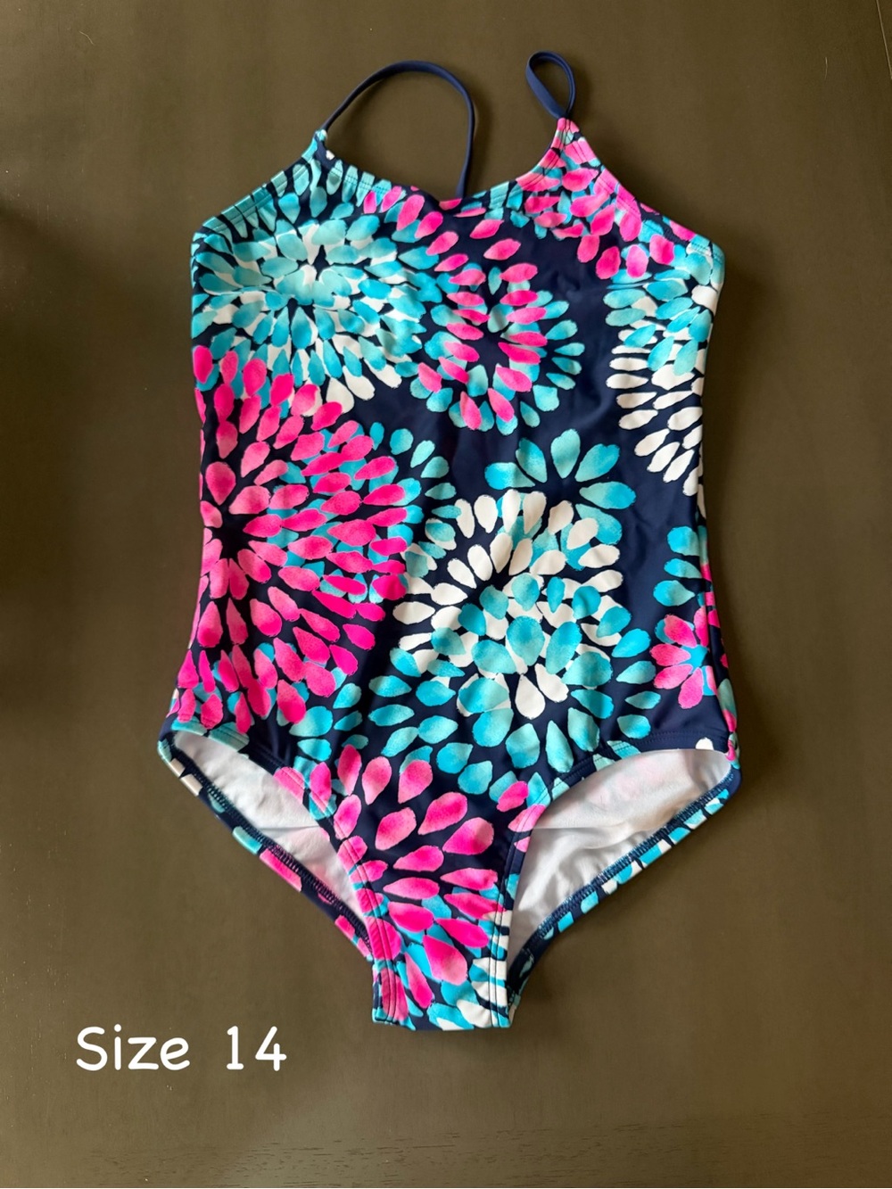 Girls One-Piece Swimsuit in Navy with Pink & Aqua Floral Print